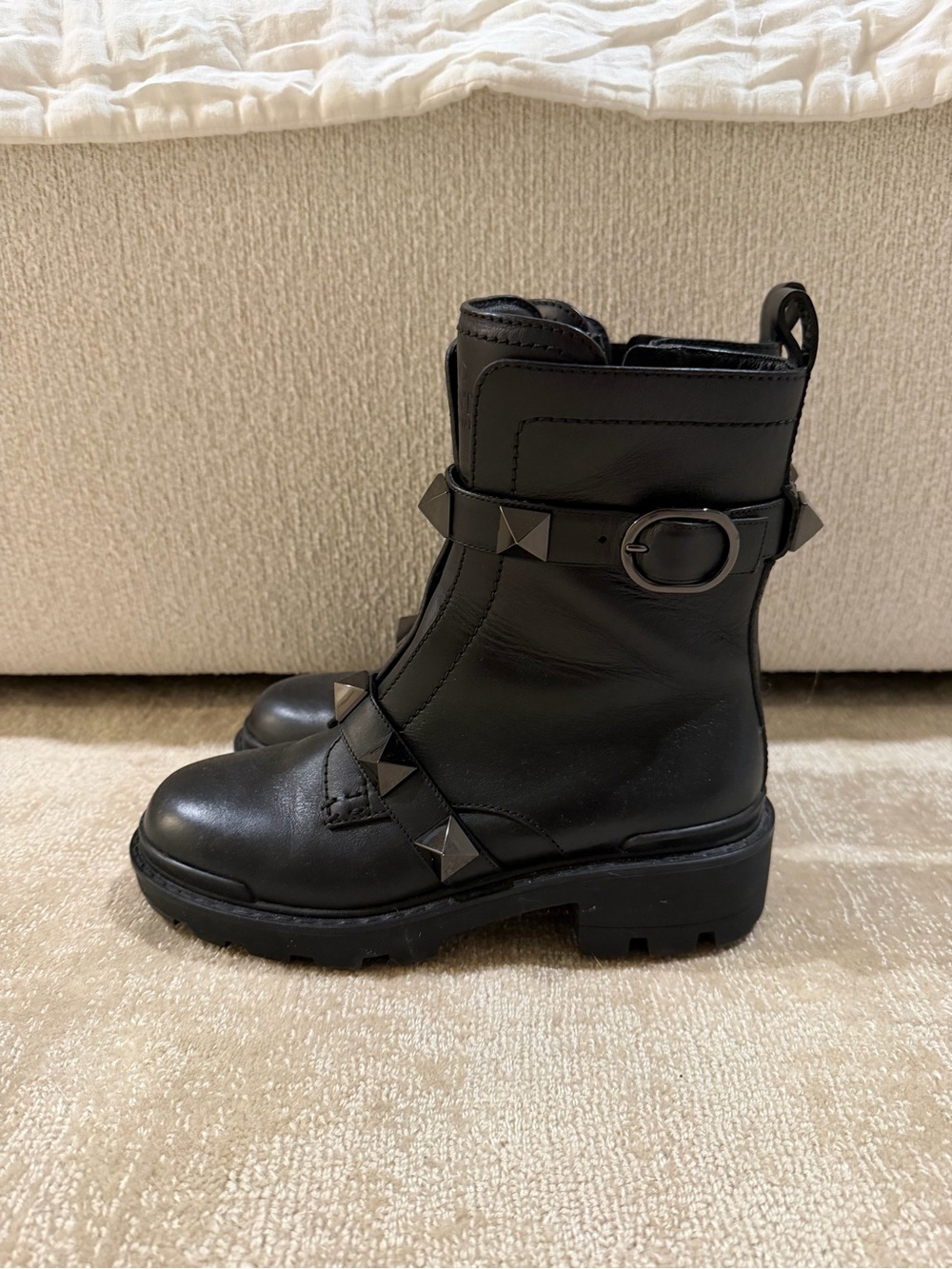 Valentino Black Studded Leather Combat Boots